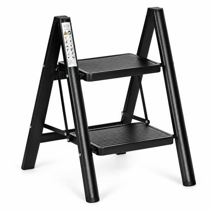 Klapptrittleiter aus Stahl, bis 150 kg – 2 Stufen / Schwarz – Ansicht 3
