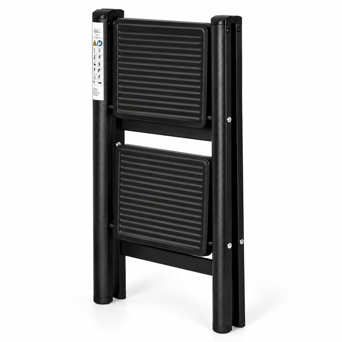 Klapptrittleiter aus Stahl, bis 150 kg – 2 Stufen / Schwarz – Ansicht 7