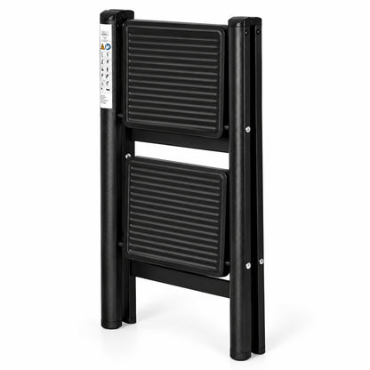 Klapptrittleiter aus Stahl, bis 150 kg – 2 Stufen / Schwarz – Ansicht 7