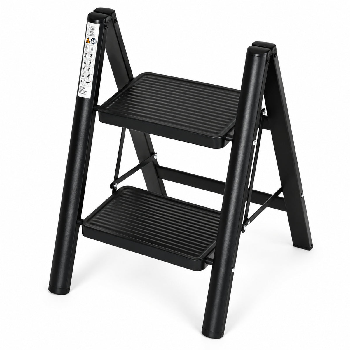 Klapptrittleiter aus Stahl, bis 150 kg – 2 Stufen / Schwarz – Ansicht 8
