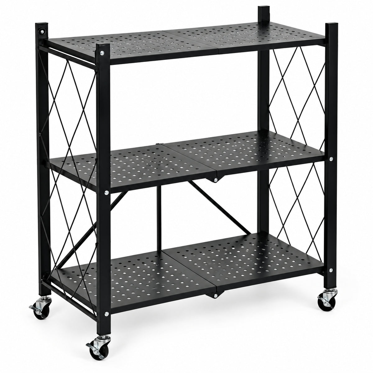 Klappregal aus Stahl auf Rollen, Schwarz – 3 Böden – 90 cm