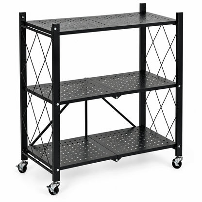 Klappregal aus Stahl auf Rollen, Schwarz – 3 Böden – 90 cm