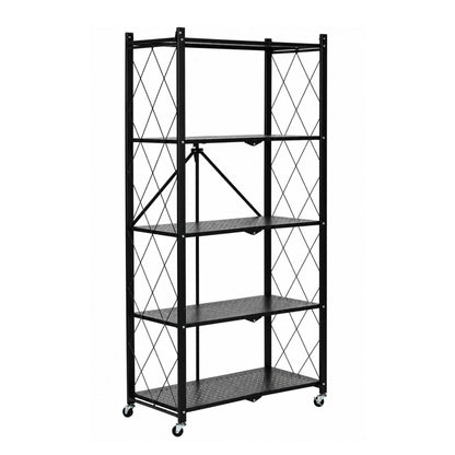 Klappregal aus Stahl auf Rollen, Schwarz – 5 Böden – 159 cm
